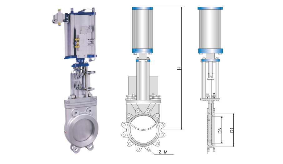 Main Connection Dimensions of Pneumatic Knife Gate Valve